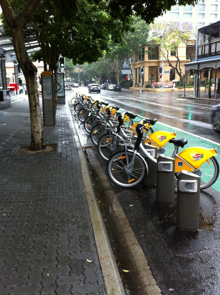 City Cycle bicycles wait for the rain to stop.