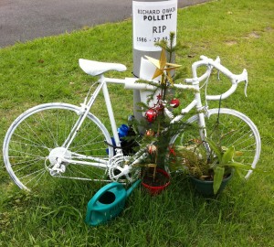 Road side shrine to Richard Pollett, promising violinist who died in a bicycle accident on Brisbane's Moggill Road.